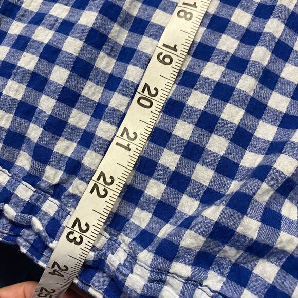 Pleione Blue White Gingham Tie Front Blouse XL Made in USA Cotton Spandex - Picture 11 of 13